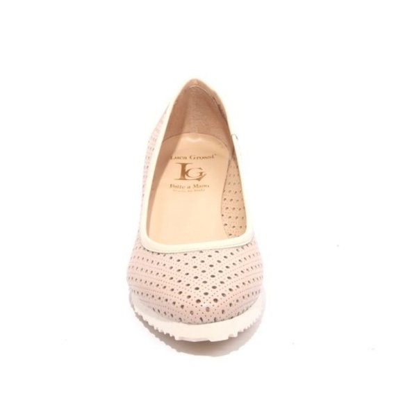 ITALIAN Beige Perforated Leather Patent Wedge Pump - Picture 7 of 8